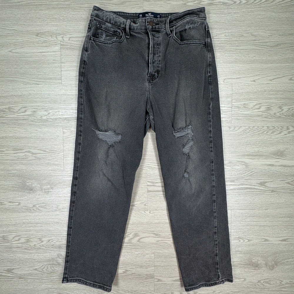 Hollister Women's Jeans Ultra High-Rise Vintage Straight Grey 13R Distressed Y2K